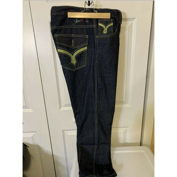 Jinzu Denim Mens Size 38 X 32 Sword Pockets Embroidered Baggy Loose Hip Hop Blue - Picture 5 of 7